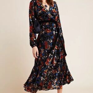 HUTCH Anthropologie Deidre Velvet Wrap Dress Size Medium Petite
